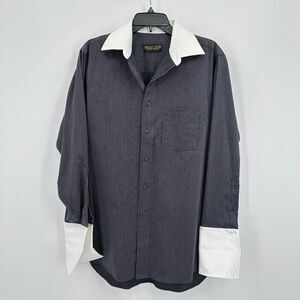 Donald J. Trump Dress Shirt Mens L Black White Pinstriped Button Up French Cuffs